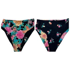 Billabong Women's Black Floral Reversable Bikini Swim Bottoms Size S Small